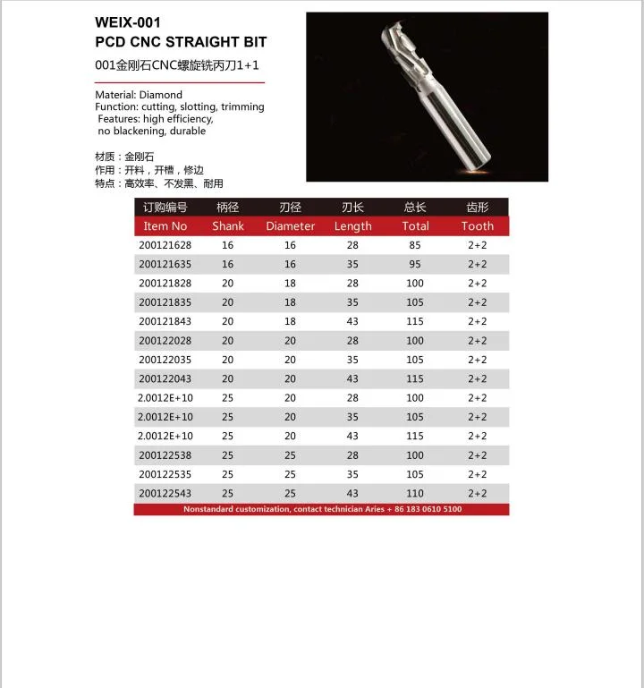 Weix Z 1+1/2+2/3+3 PCD Spiral CNC Router Bits Diamond Milling Cutter for Woodworking